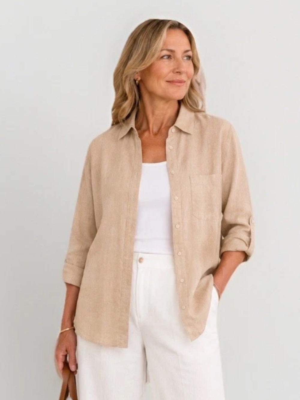 Hinson Wu Sophia Luxe Linen Flax Shirt Size 10